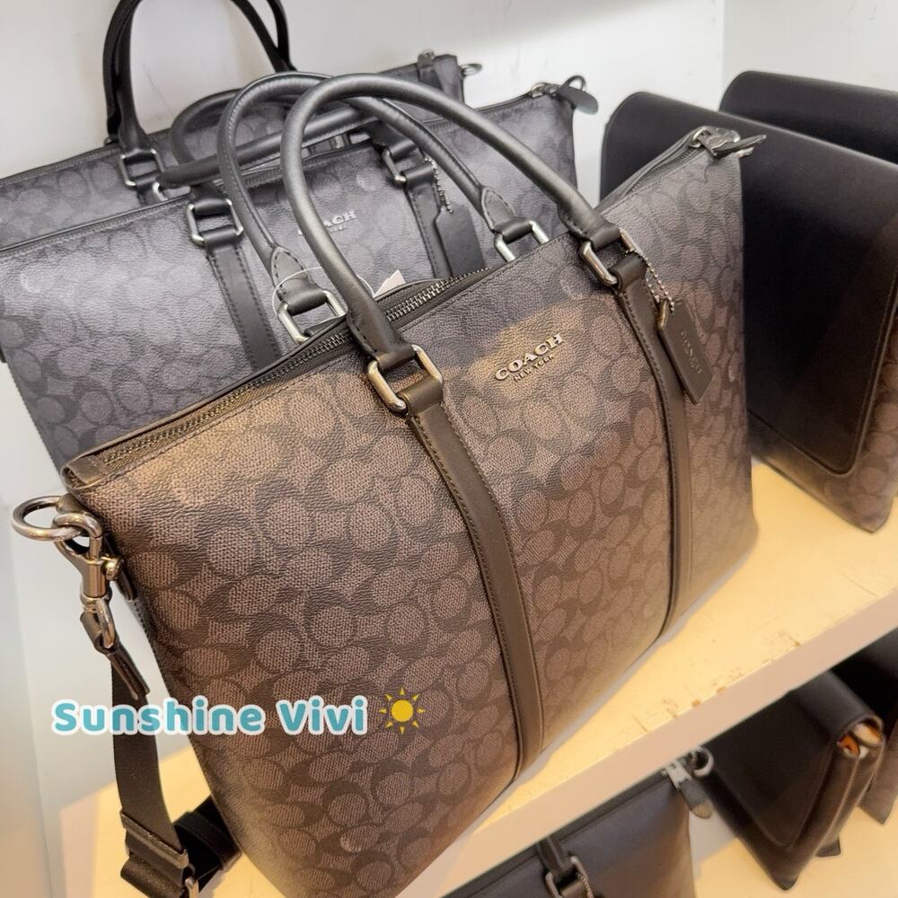 NWT COACH Caleb Work Bag In Signature Canvas CY770 Gunmetal/Charcoal/Black - Picture 2 of 9